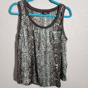 A.N.A Tank Top Womens Large Petite Sleeveless Brown Teal Animal Print Pocket